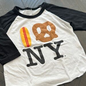 PiccoliNY I Love NY Black and White Hotdog + Pretzel Long Sleeve Tee 12-18M
